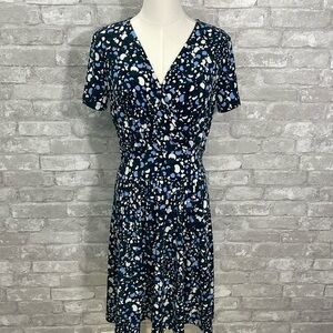 Lark & Ro V-Neck Short Sleeve High Waist Printed A-line Dress
